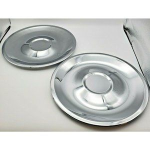 Vintage Kromex Pair Serving Trays Chrome 12 3/4" D Cheese Crackers Veggies Dips